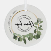 Modern Wreath Prettige feestdagen Custom Logo Orna Glas Ornament (Achterkant)