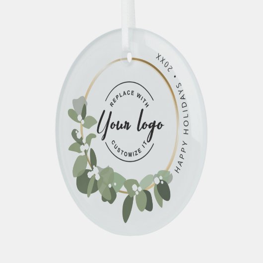 Modern Wreath Prettige feestdagen Custom Logo Orna Glas Ornament (Voorkant links)