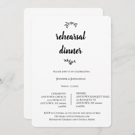 Modern Wreath Script repetitie diner uitnodigingen (Voorkant / Achterkant)