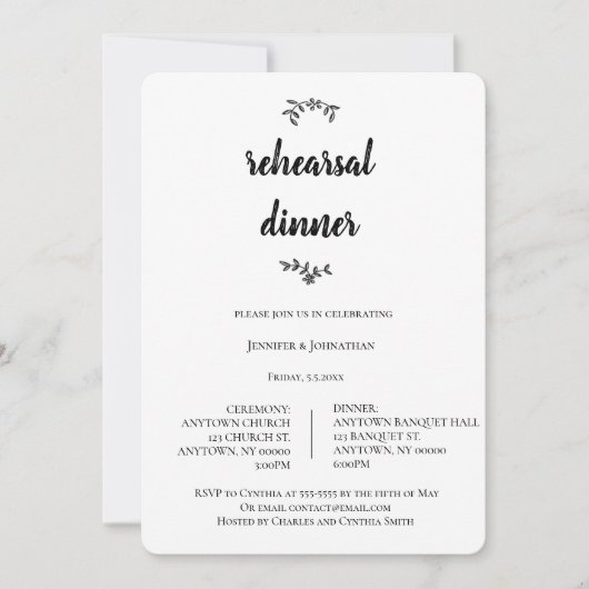 Modern Wreath Script repetitie diner uitnodigingen (Voorkant)