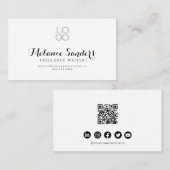 MODERN WRITER B&W VOEG QR CODE-Visitekaartje TOE Visitekaartje (Voorkant / Achterkant)