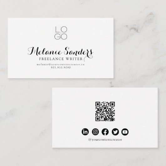 MODERN WRITER B&W VOEG QR CODE-Visitekaartje TOE Visitekaartje (Voorkant / Achterkant)