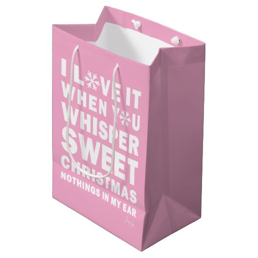Modern Xmas Pink & White Gift Bag | Sweet Xmas Medium Cadeauzakje (Voorkant Gekanteld)