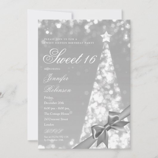 Modern Xmas Tree Ribbon Sweet 16 Birthday Party Kaart (Voorkant)