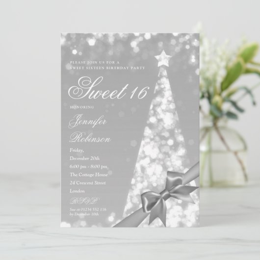 Modern Xmas Tree Ribbon Sweet 16 Birthday Party Kaart (Staand voorkant)