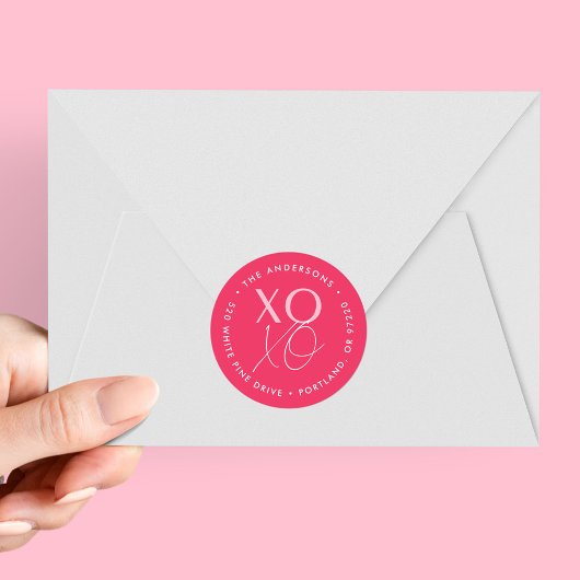 Modern XOXO Hot Pink Return-adres Ronde Sticker