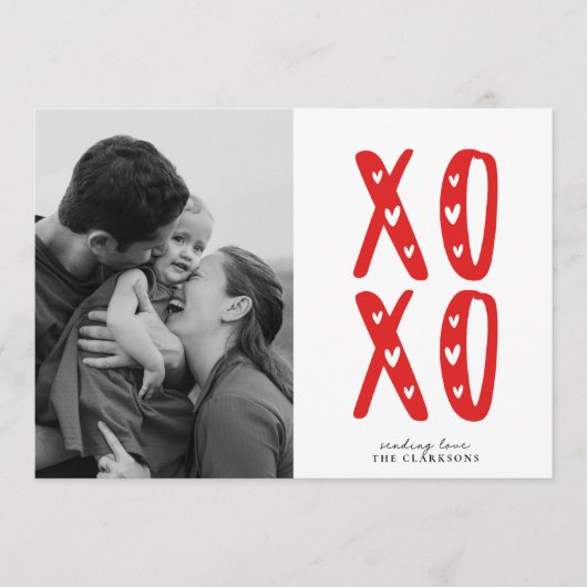 Modern XOXO Red Valentine’s Day Photo Card Kaart (Voorkant)