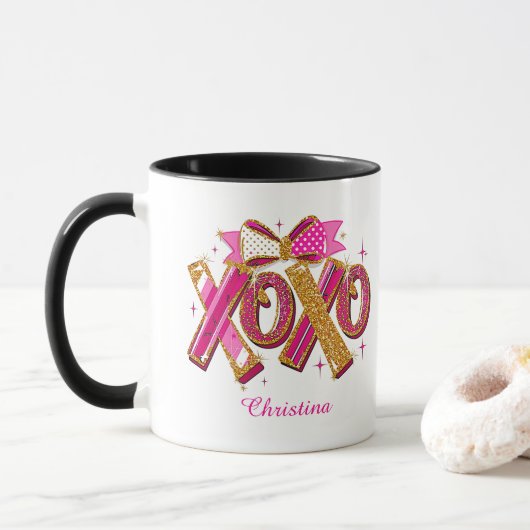 Modern XOXO Valentines Day Custom Name Mok (Met donut)