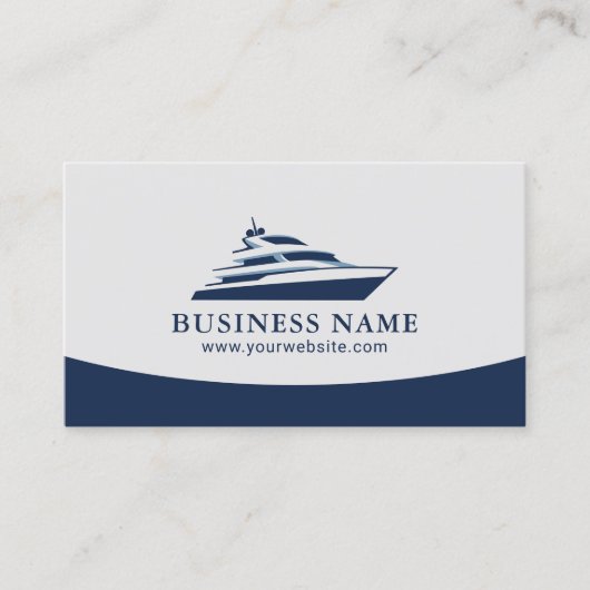 Modern Yacht Logo Navy Blue Professionele Boot Visitekaartje (Voorkant)