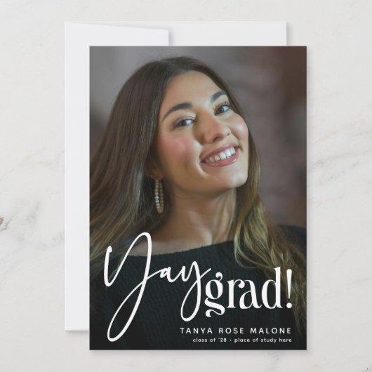 Modern Yay Afstudeerder' Foto Afstuderen Aankondiging (Voorkant)