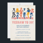 Modern Yeehaw Cowgirl 30th Birthday Party Kaart<br><div class="desc">Saddle up, girls! Celebrate in style with this vibrant Modern Cowgirls Birthday Party Invitation, perfect for a 30th birthday or any other milestone celebration. Featuring a colorful, contemporary design with playful dancing cowgirls, this invitation sets a fun and lively tone for your event. Its bold modern aesthetic makes it ideal...</div>