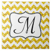 Modern Yello Glitter Chevron Monogram Display Tile Tegeltje (Voorkant)