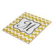 Modern Yello Glitter Chevron Monogram Display Tile Tegeltje (Zijkant)