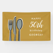 Modern Yellow 50th Birthday Dinner Party Spandoek (Horizontaal)