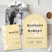 Modern Yellow Ampersand Arch Wedding RSVP Kaart