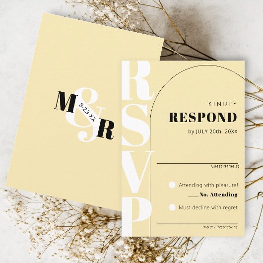 Modern Yellow Ampersand Arch Wedding RSVP Kaart