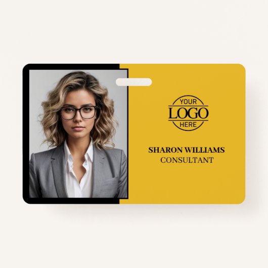 Modern Yellow and Black Company Employee Photo Badge (Voorkant)