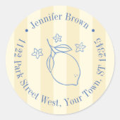 Modern Yellow And Blue Lemon Bridal Shower Ronde Sticker (Voorkant)
