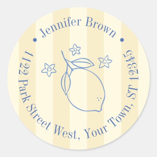Modern Yellow And Blue Lemon Bridal Shower Ronde Sticker (Voorkant)