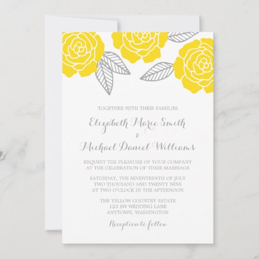 Modern Yellow and Grey Roos Wedding Kaart (Voorkant)
