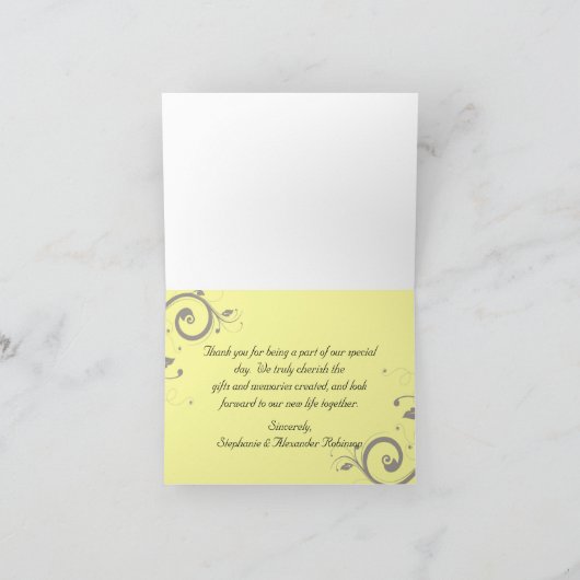 Modern Yellow and Grey Swirl Wedding Bedankkaart (Binnen)