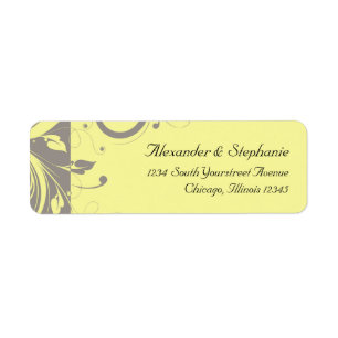 Modern Yellow and Grey Swirl Wedding Etiket