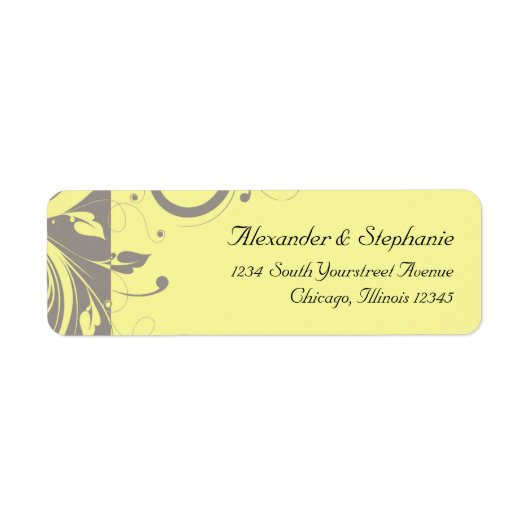 Modern Yellow and Grey Swirl Wedding Etiket (Voorkant)