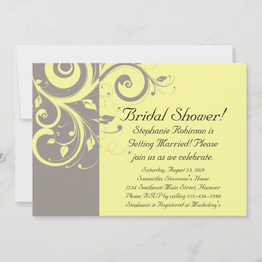 Modern Yellow and Grey Swirl Wedding Kaart (Voorkant)