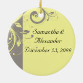 Modern Yellow and Grey Swirl Wedding Keramisch Ornament (Achterkant)