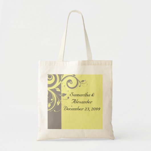 Modern Yellow and Grey Swirl Wedding Tote Bag (Voorkant)