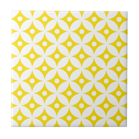 Modern Yellow and White Circle Polka Dots Pattern Tegeltje (Voorkant)