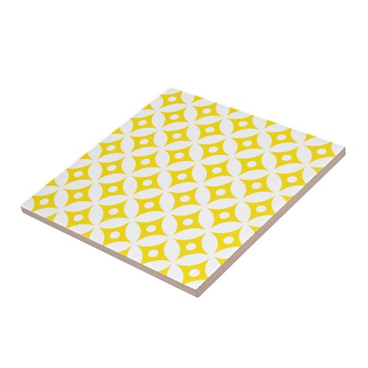 Modern Yellow and White Circle Polka Dots Pattern Tegeltje (Zijkant)