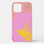 Modern Yellow Bee Monogram Hoesje-Mate iPhone Case (Achterkant)