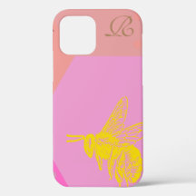 Modern Yellow Bee Monogram Hoesje-Mate iPhone Case