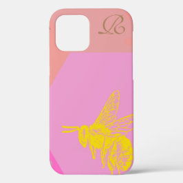 Modern Yellow Bee Monogram Hoesje-Mate iPhone Case