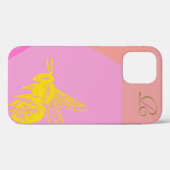Modern Yellow Bee Monogram Hoesje-Mate iPhone Case (Achterkant (horizontaal))