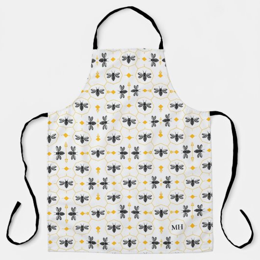 Modern Yellow Bee Pattern Elegant Black Monogram Schort (Voorkant)