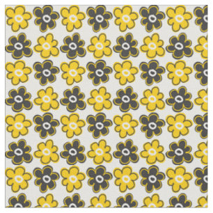 Modern Yellow Black Floral Pattern Stof