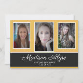Modern Yellow Black White, drie foto-Afstuderen Kaart (Voorkant)