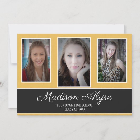 Modern Yellow Black White, drie foto-Afstuderen Kaart (Voorkant)