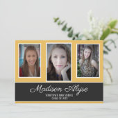 Modern Yellow Black White, drie foto-Afstuderen Kaart (Staand voorkant)