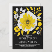 Modern Yellow Black White Floral Wedding Kaart (Voorkant)