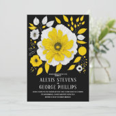 Modern Yellow Black White Floral Wedding Kaart (Staand voorkant)