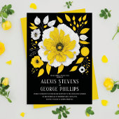 Modern Yellow Black White Floral Wedding Kaart