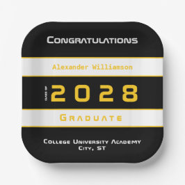 Modern Yellow Black White Graduation Party Papieren Bordje