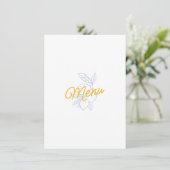 Modern Yellow & Blue Citrus Wedding Menu Card (Staand voorkant)