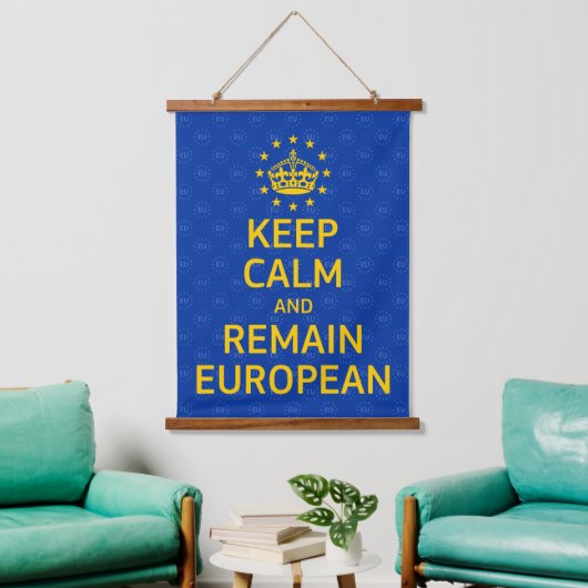Modern Yellow Blue Keep Calm Crown Europe Vector Hangend Wandkleed (Woonkamer)