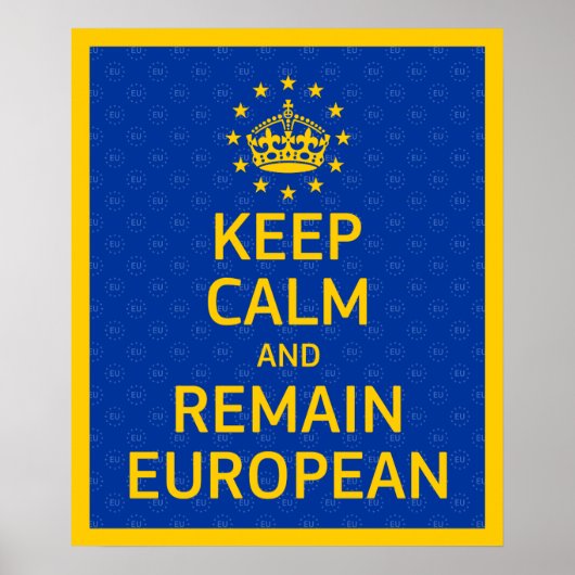 Modern Yellow Blue Keep Calm Crown Europe Vector Poster (Voorkant)