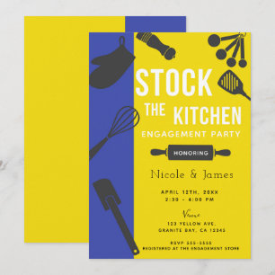 Modern Yellow Blue Stock Kitchen Engagement Party Kaart