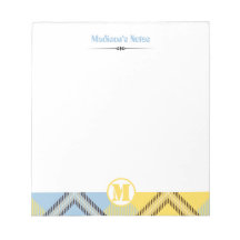 Modern Yellow Blue Tartan Monogram Script Naam